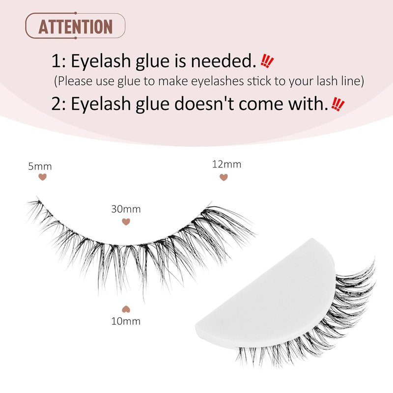 Onlyall Short Natural Eyelashes - Wispy Fake Lashes with Clear Band | 12mm Length for a Natural Look