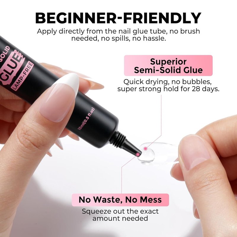 Luckyfairy Nail Glue for Press-Ons - Quick Dry, Super Strong, Non-Acetone Remover | 15g Glue, 10ml Remover