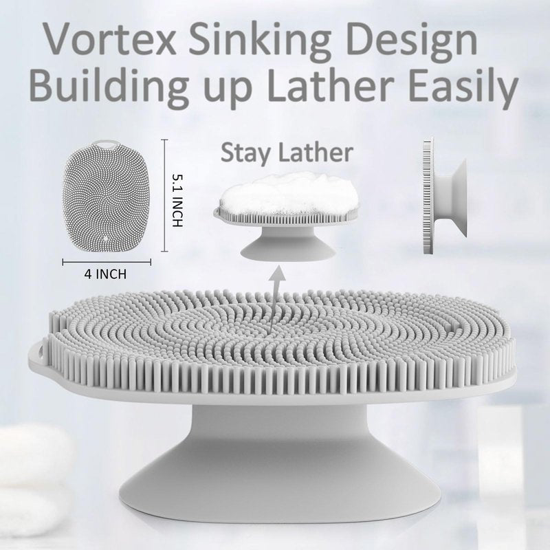 ARIOSOX, Soft Silicone Body Scrubber, Gentle Like a Hand Exfoliating Your Skin and Build Up Lather Easily, Back Large Suction Cup Easy to Store, Long-Lasting & Deep Clean (Gray)