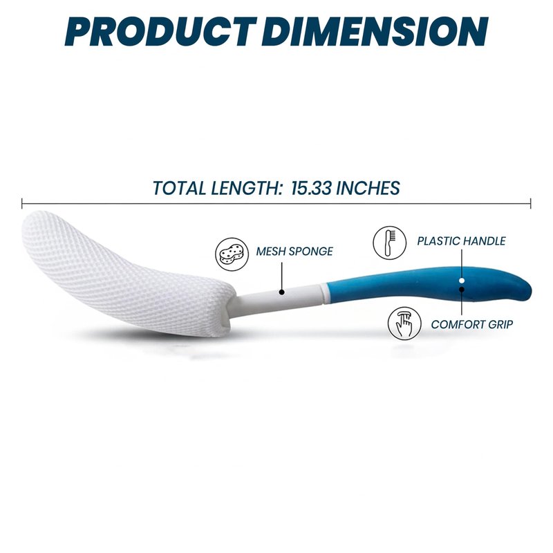 Import UNK Long Anti-Slip Curve Handled Bath Body Brush, Replaceable Scrubbing Brush, Suitable for Middle Aged, Elderly/Pregnant Women Aid Bathing & Shower, 15.33 Inch