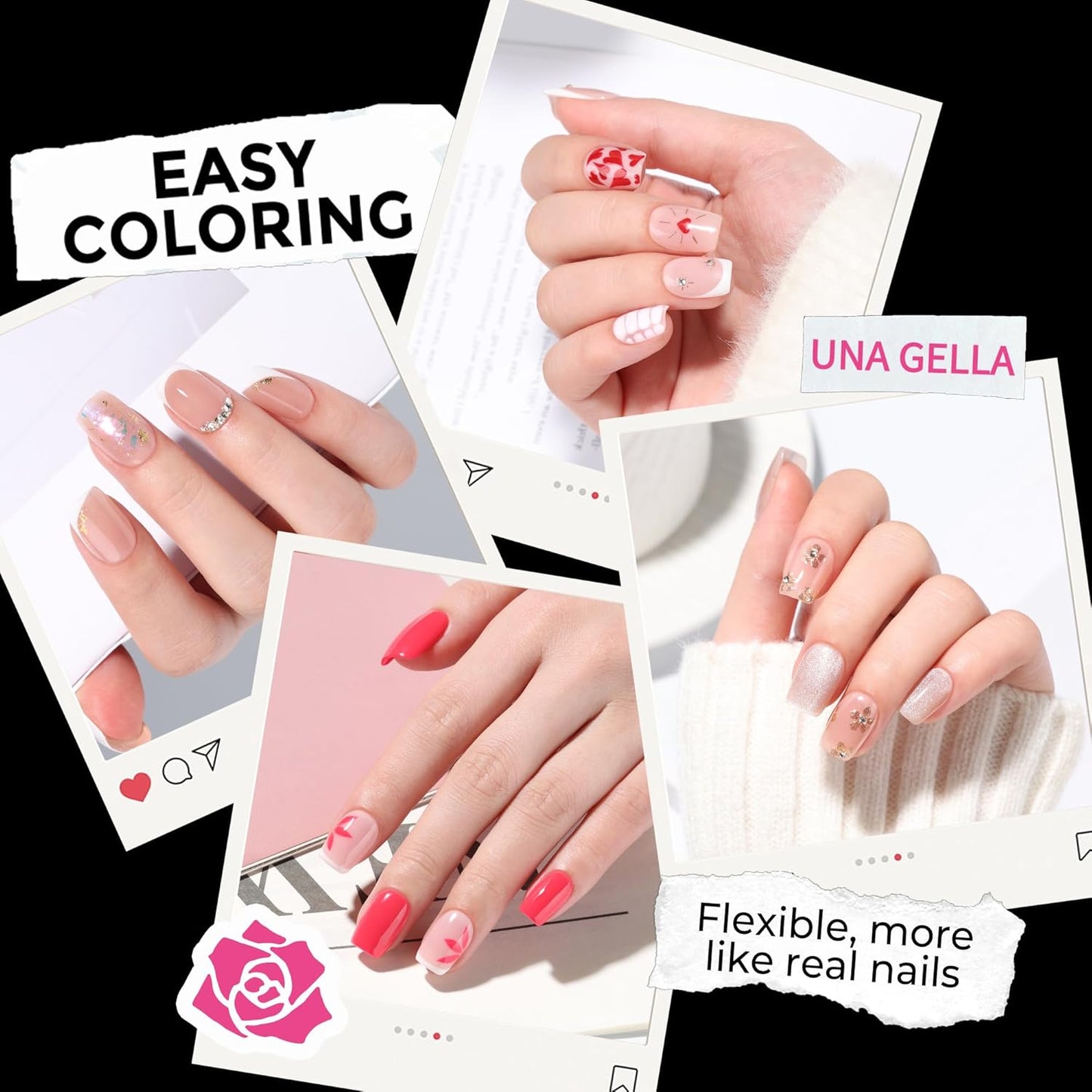 UNA GELLA Short Square & Squoval Nail Tips - 216 Pre-Etched Clear Acrylic Press-On Nails | 12 Sizes for DIY Salon Use