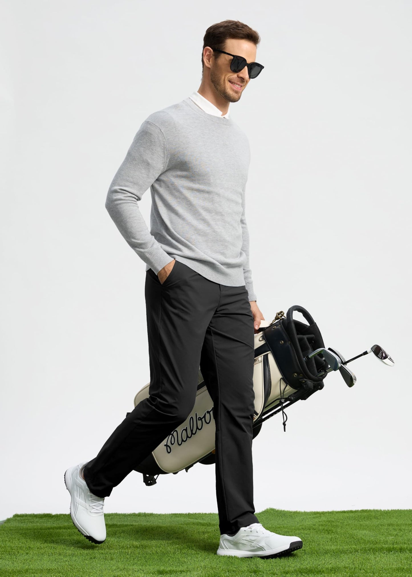 Pudolla Golf Pants for Men Stretch Dress Pants Mens Work Pants 30 Lightweight Quick Dry Casual Slacks Trousers with Pockets(Black 32Wx30L)