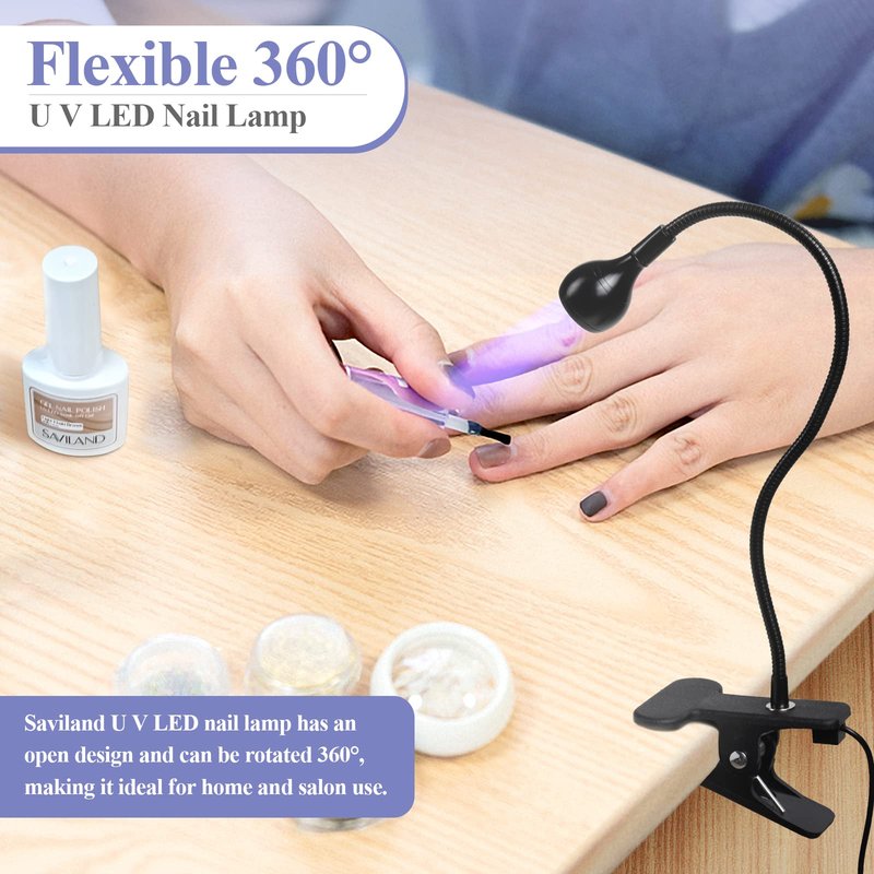 SAVILAND UV Nail Lamp: Gooseneck LED Nail Flash Cure Lamp for Nails lampara uv/led para uñas de gel with Securing Clip LED Flash Cure Light Manicure Home DIY UV Light for Gel Polish Nail Lamp
