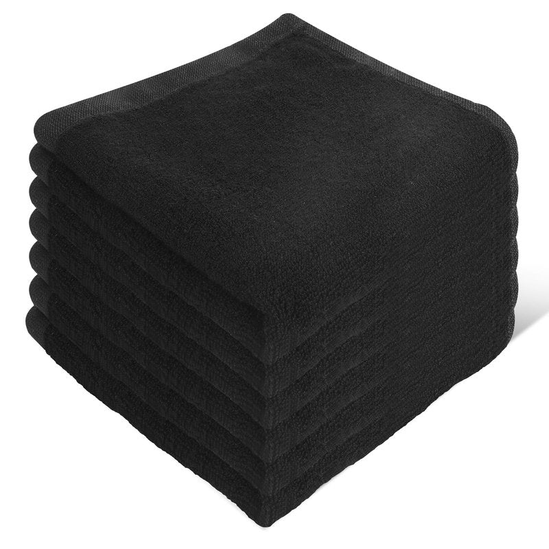 INFICRIME 6 Pack Microfiber Wash Cloth, 12x12 Inch Highly Absorbent and Soft Feel Fingertip Towels, Machine Washable Washcloths for Bathroom, Gym, Hotel, Spa and Kitchen, Black