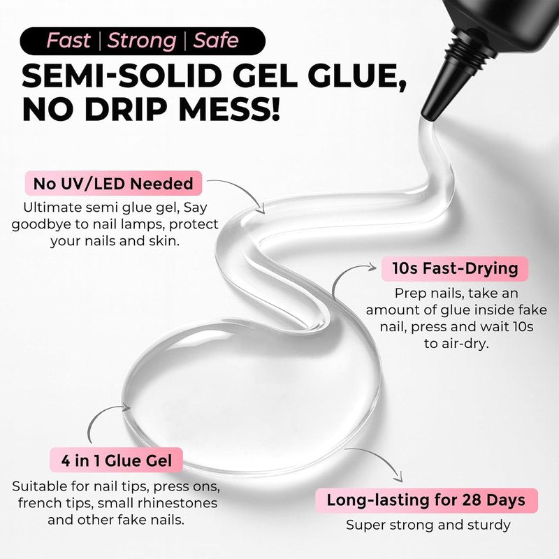 Luckyfairy Nail Glue for Press-Ons - Quick Dry, Super Strong, Non-Acetone Remover | 15g Glue, 10ml Remover