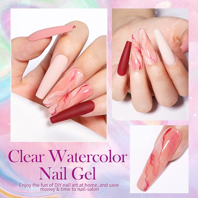 Born Pretty Nail Blooming Gel, 15ml Clear Clear U V Led Blossom Gel Polish for Spreading Effect Marble Natural Stone Watercolor Floral Print Nail Art DIY Design Manicure Valentine's Day Gift