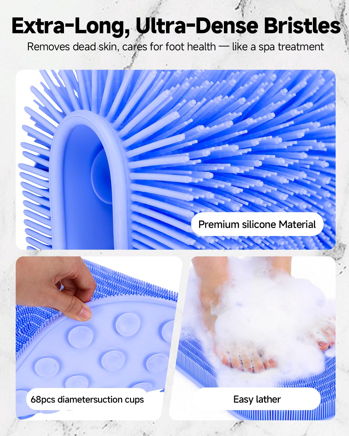 VIWU Extra Large Shower Foot Scrubber Mat, Silicone Foot Cleaner Brush – Exfoliate, Clean & Massage Feet Without Bending, 68 Non-Slip Suction Cups, Improve Foot Circulation & Appearance, 21.3 x 14 in