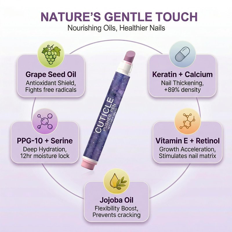 2-in-1 Cuticle Oil Pusher Pen, 2Pcs Ceramic Cuticle Remover Pen with Micro-Dosing Grape Seed Oil for Mess-Free Nail Care, Portable Manicure Buffer Pen for Repairing Dry Damaged Nails & Hangnails