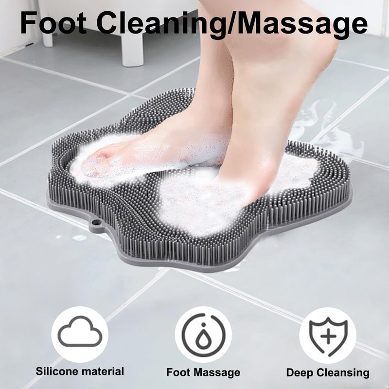 Easkite Shower Foot Scrubber, Shower Foot and Back Scrubber with Suction Cups, Shower Silicone Foot Washer for Exfoliating Massage（Grey&Blue）
