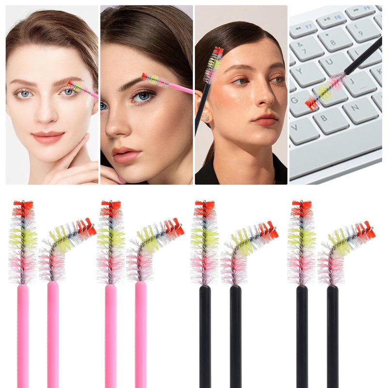Skiennix 300PCS Disposable Mascara Wands - Versatile Spoolie Brushes for Eyelash Extensions & Brows | Rainbow Pink/Black