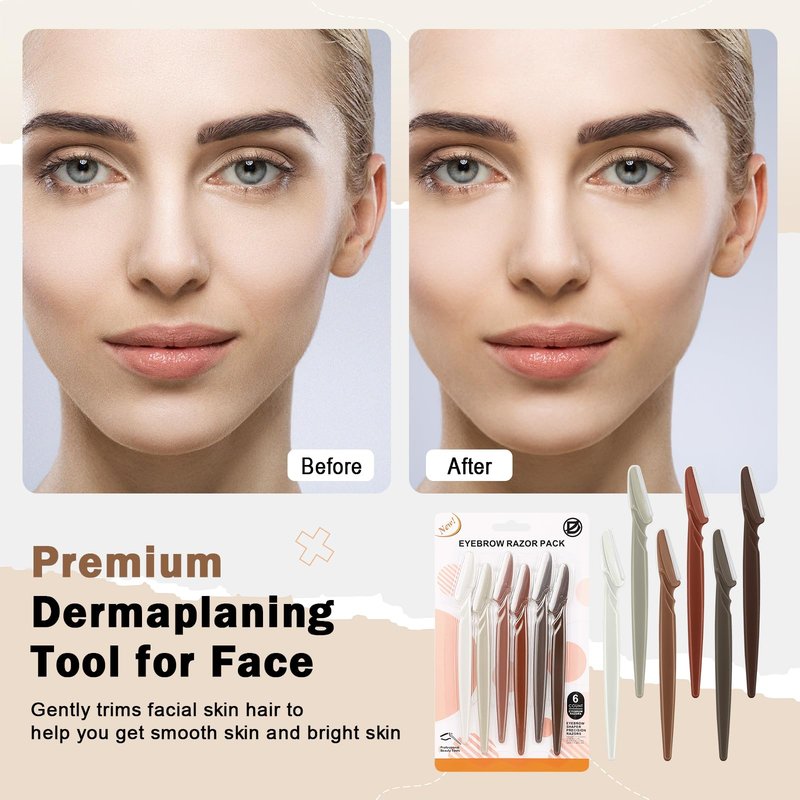 D Dermaplane Razor for Women Face - 6PCS Face Razors for Women - Eyebrow Razor with Precision Cover - Face Shaver for Women - Facial Hair Removal for Men - Neutral