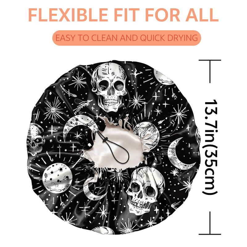 BHAHB Shower Cap Reusable Double Layer Adjustable Elastic Waterproof EVA Hair Bath Caps for Women Girls Cute Aesthetic-Skull