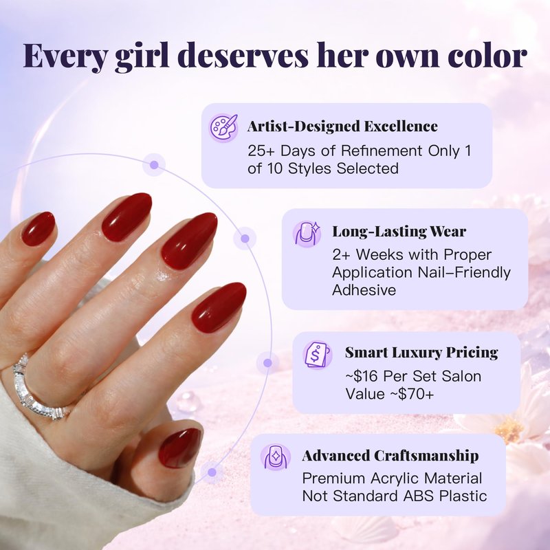LAHUYA Press On Nails – Berry Glow | Nail Artist Designed Short Almond Fake Nails with Rich Berry Red Glossy Finish, 15 Sizes – 30 Nails Kit with Glue
