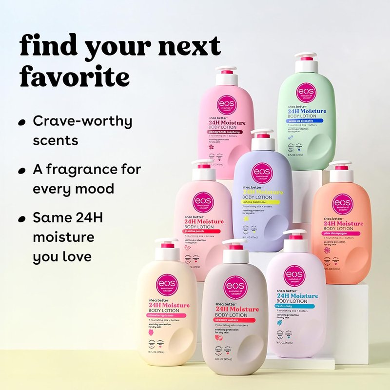 Eos Shea Better Body Lotion Set - Vanilla Cashmere & Pomegranate Raspberry | 16 Fl Oz, 2-Pack
