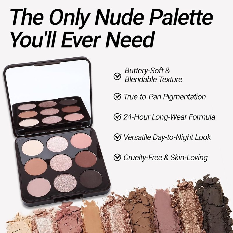 Erinde Nude Eyeshadow Palette - 9 Warm Brown Shades | Highly Pigmented Matte & Shimmer for Natural Looks