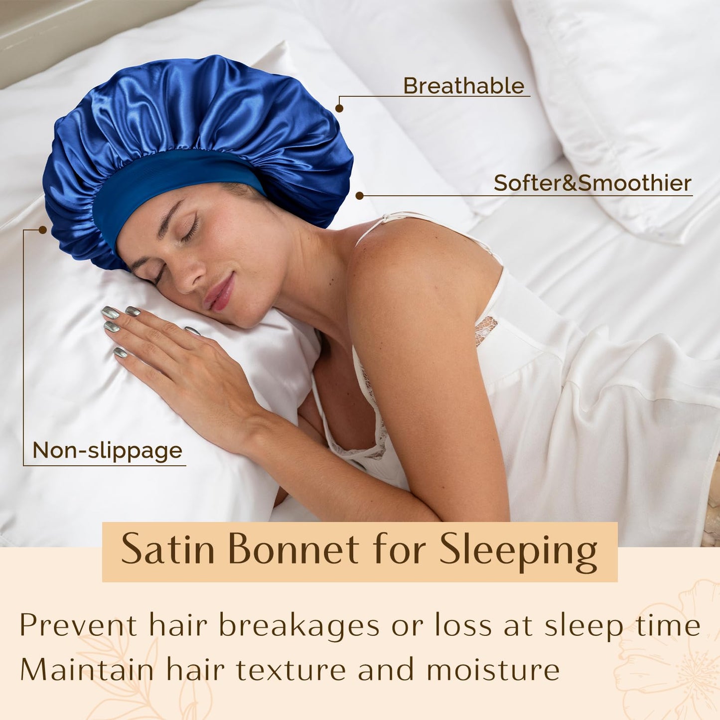 YANIBEST Silk Bonnet for Men Women Hair Bonnet for Sleeping Double Layer Satin Bonnet for Natural Curly Hair Unisex Sleep Cap, Royal Blue