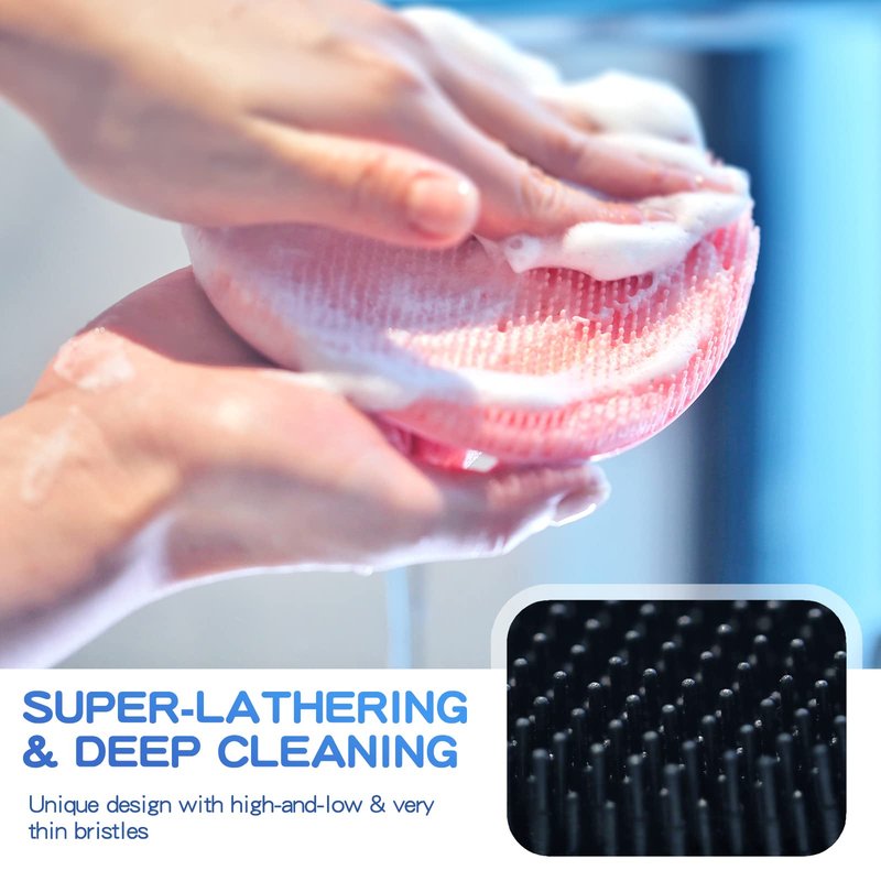Manmihealth Extra-Large Shower Foot Scrubber Mat with Non-Slip Suction Cups, Silicone Body Scrubber with Long-Handle, Shower Bath Glove, Bath Sponge Net Combation (Gray)