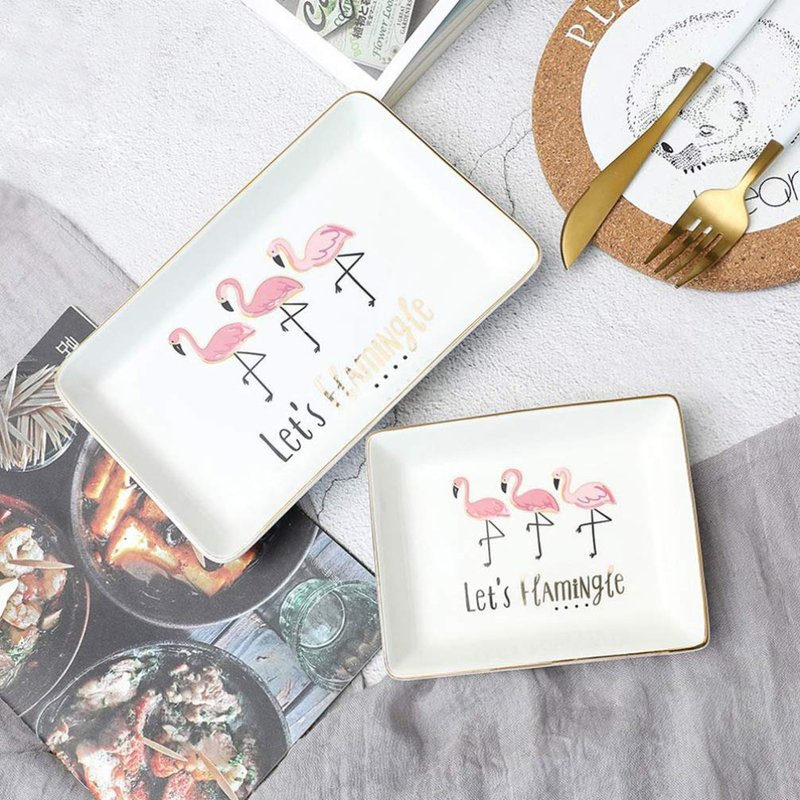 Hemoton Ceramic Jewelry Tray Ring Dish Flamingo Trinket Tray Ceramic Key Tray Jewelry Pallet Decorative Jewelry Plate for Rings Earrings Necklaces Bracelet Watch Keys