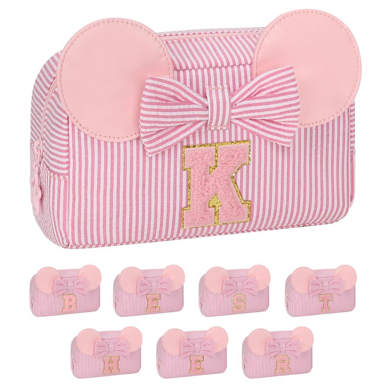 Initial Makeup Bag for Girls, Cute Makeup Bag Small Cosmetic Bag Travel Make Up Organizer Pouch, Birthday Gifts for Girls 4 5 6 7 8 9 10 11 12 13 14 15 Years Old, Teen Girls Gifts Trendy Stuff