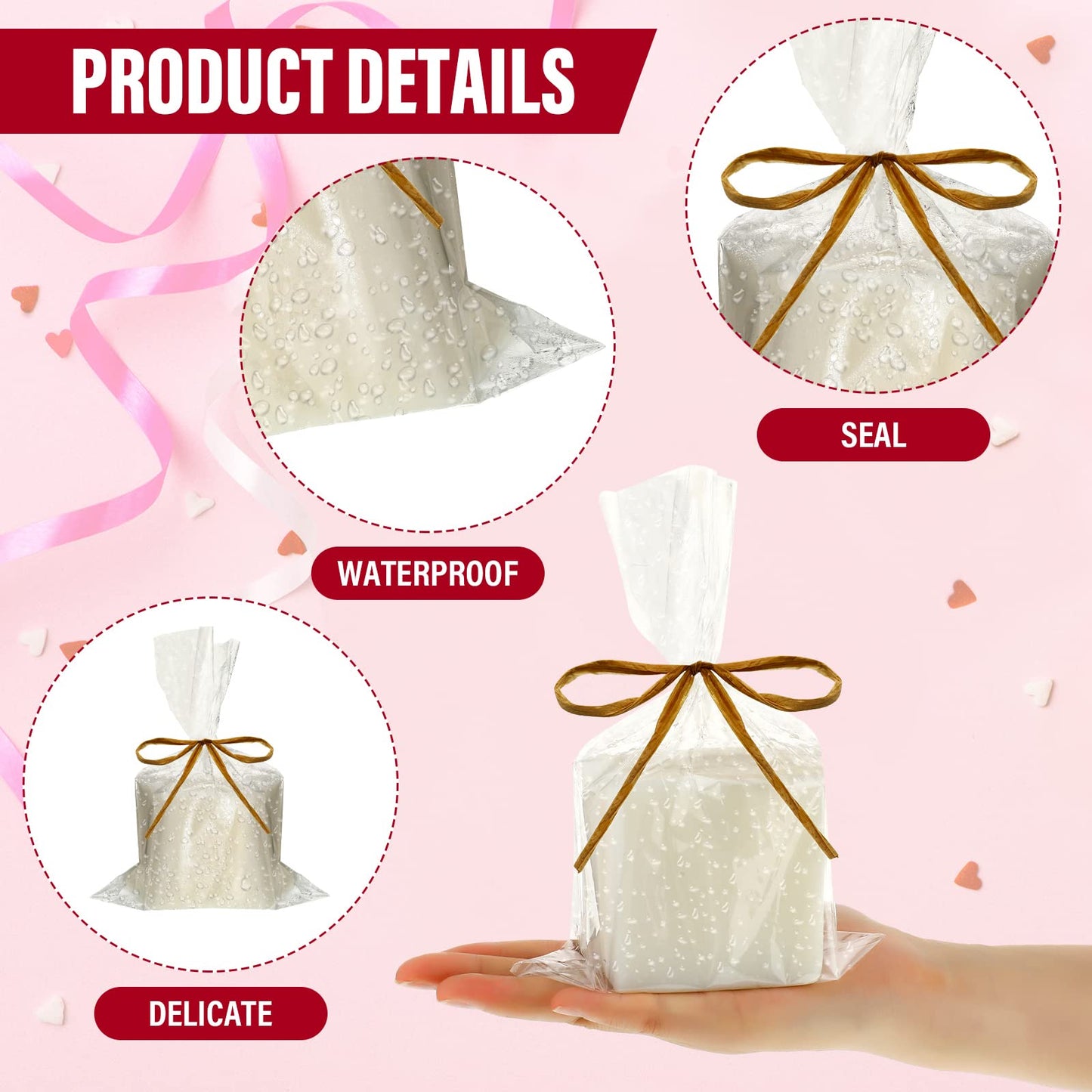 Tudomro 100 Pcs Clear Soap Bags for Packaging 5'' x 8'' Flat Cellophane Candy Wrappers Bags with Raffia Rope for Homemade Soap Making Supplies Wedding Craft Gift Birthday Party Favor