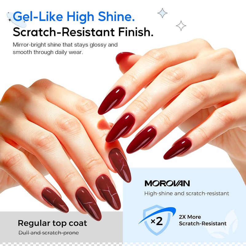 Morovan Top Coat Nail Polish - 14 Day No Chip Quick Dry Formula | High Gloss Clear Finish, 0.5 fl oz