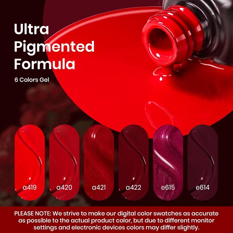 Beetles Red Gel Polish Set - 6 Vibrant Shades for Stunning Nail Art | Soak Off UV/LED Kit for DIY Home Salon