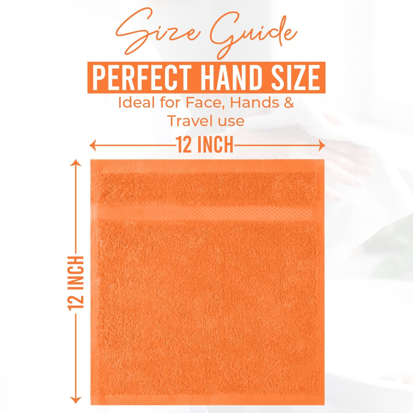 DAN RIVER 12-Pack Premium 100% Cotton Orange Face Towels for Bathroom - Reusable Face Wash Cloths for Showering 12x12 Inches - 550 GSM Super Soft & Absorbent Luxury WashCloths for Body, Spa & Gym
