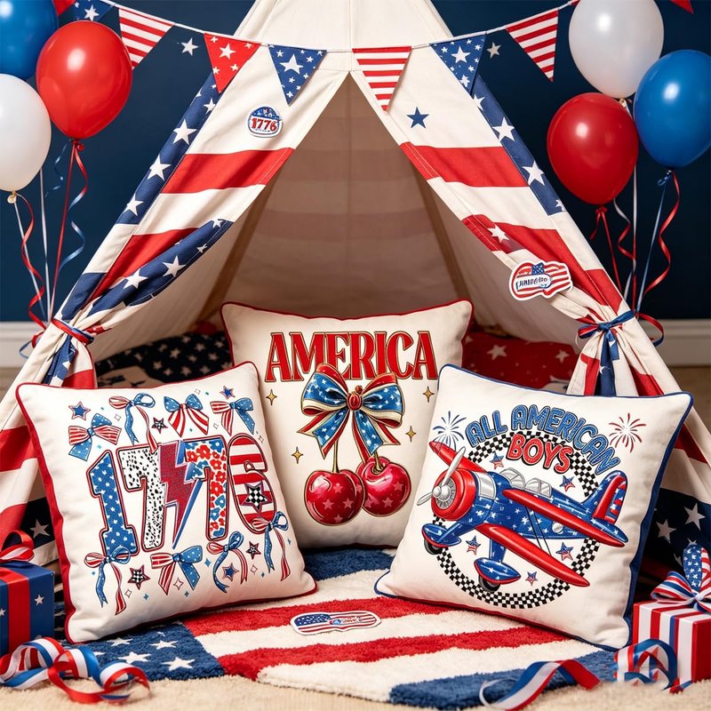 4th of July Iron on Transfers - 3 Sheets 250th Anniversary 1776-2026 Patriotic Iron on Patches USA Airplane Bow Cherry Design No Sew DIY Iron On Stickers for T Shirts Bags Hats, Independence Day Decor