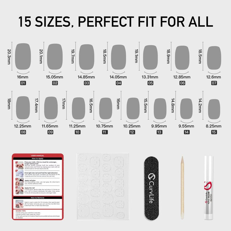 CurvLife Soft Gel Square Press on Nails Short, Shining French Nail Tips, 30pcs Full Cover Design Reusable Fake Nails Kit with Glue and Adhesive Tabs