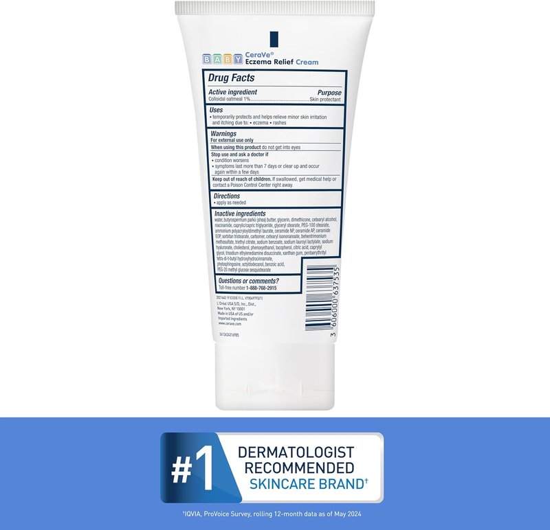CeraVe Baby Eczema Relief Cream - Soothes Itchy Skin with 1% Colloidal Oatmeal & Vitamin E | Fragrance-Free, 5oz