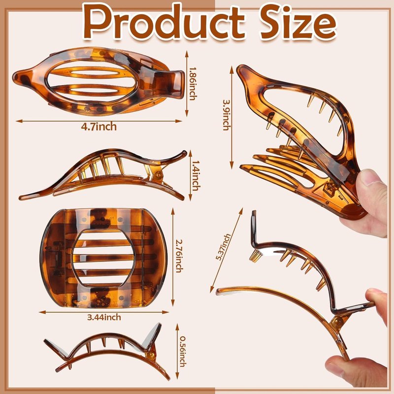 Flat Hair Clips for Women - 8 Pcs French Claw Clips | Strong Hold Tortoiseshell Design for Thick & Thin Hair