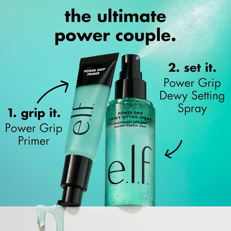 e.l.f. Power Grip Dewy Setting Spray - Ultra-Fine Mist with Hyaluronic Acid for Hydrated, Dewy Finish | Vegan & Cruelty-Free