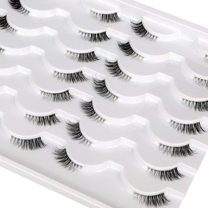 Skiennix Half False Eyelashes - Natural Wispy Cat Eye Look | 14 Pairs of Faux Mink Accent Lashes