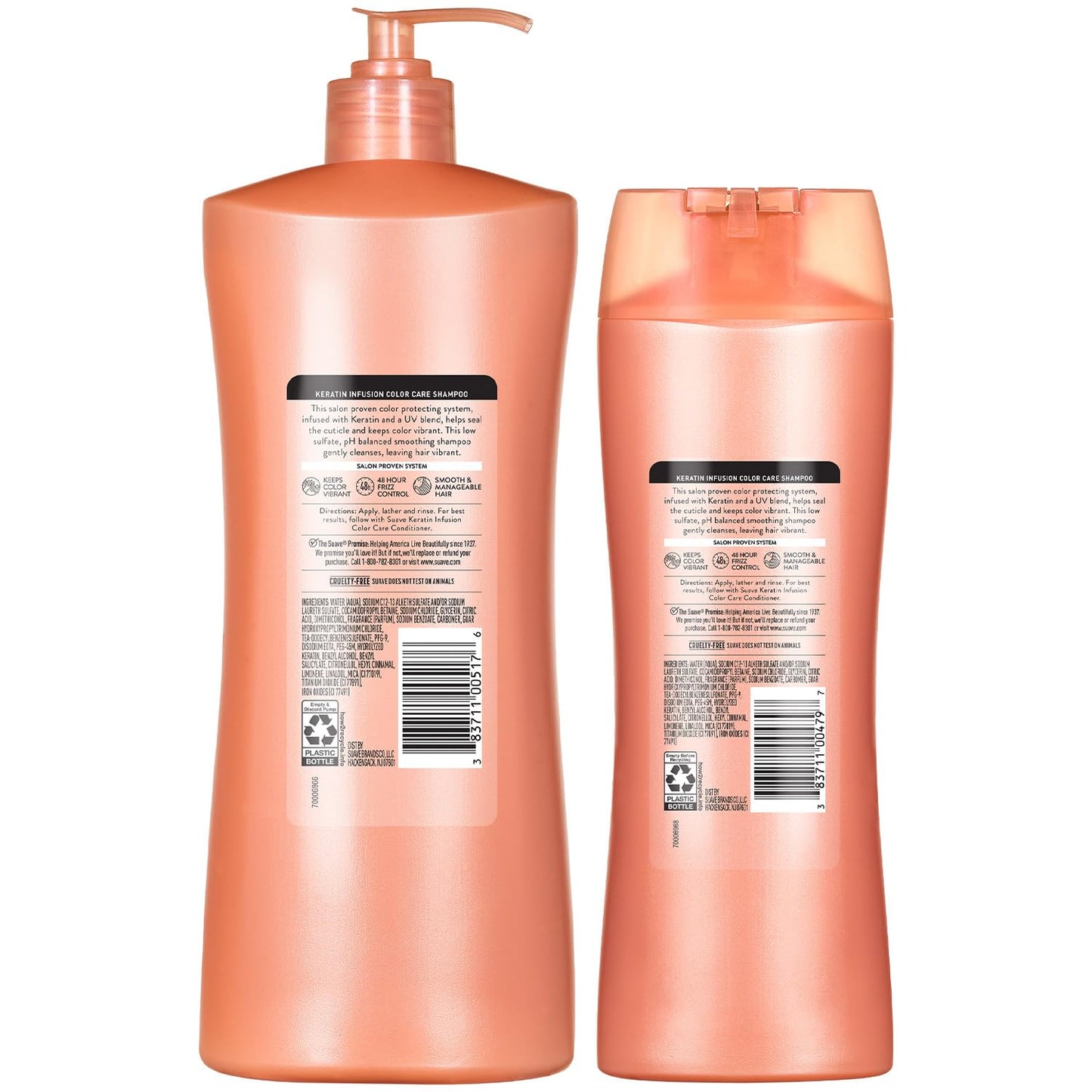 Suave Shampoo, Keratin Infusion Color Care 2-Size Bundle – pH-Balanced, Anti-Frizz Products, Hair Strengthening Moisture