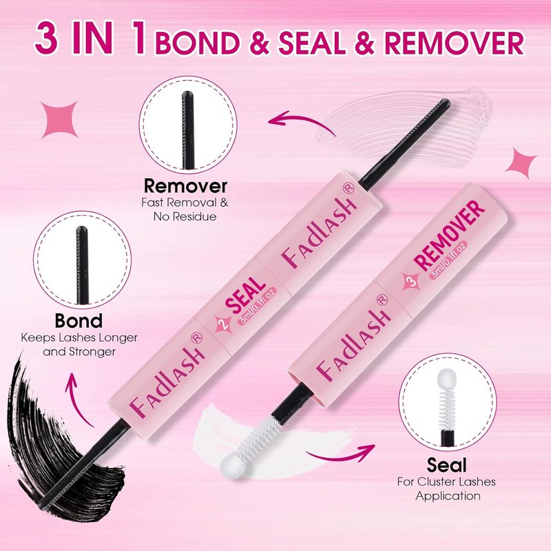 FADLASH 3-in-1 Lash Bond & Seal Remover Set - Gentle Formula for DIY Eyelash Extensions | 72-Hour Hold