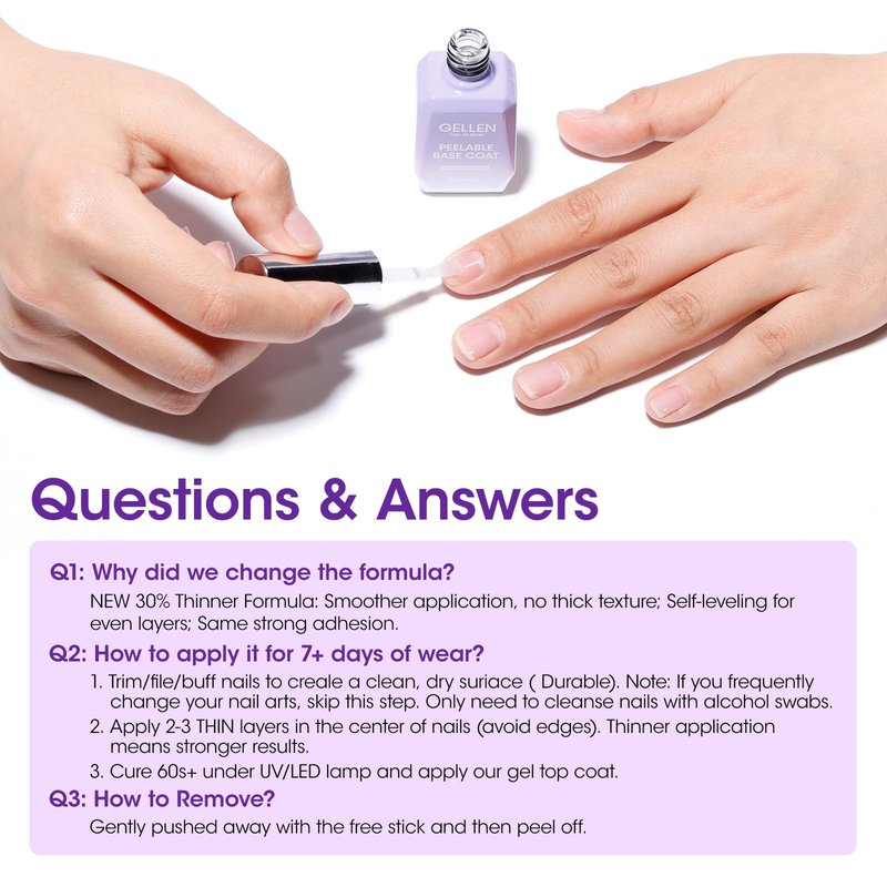 GELLEN Peel Off Base Coat, 18ml Peelable Gel Base Coat for Gel Nail Polish, UV LED Lamp Needed Clear Nail Polish without Soaking for Take off Nail Practice Beginners