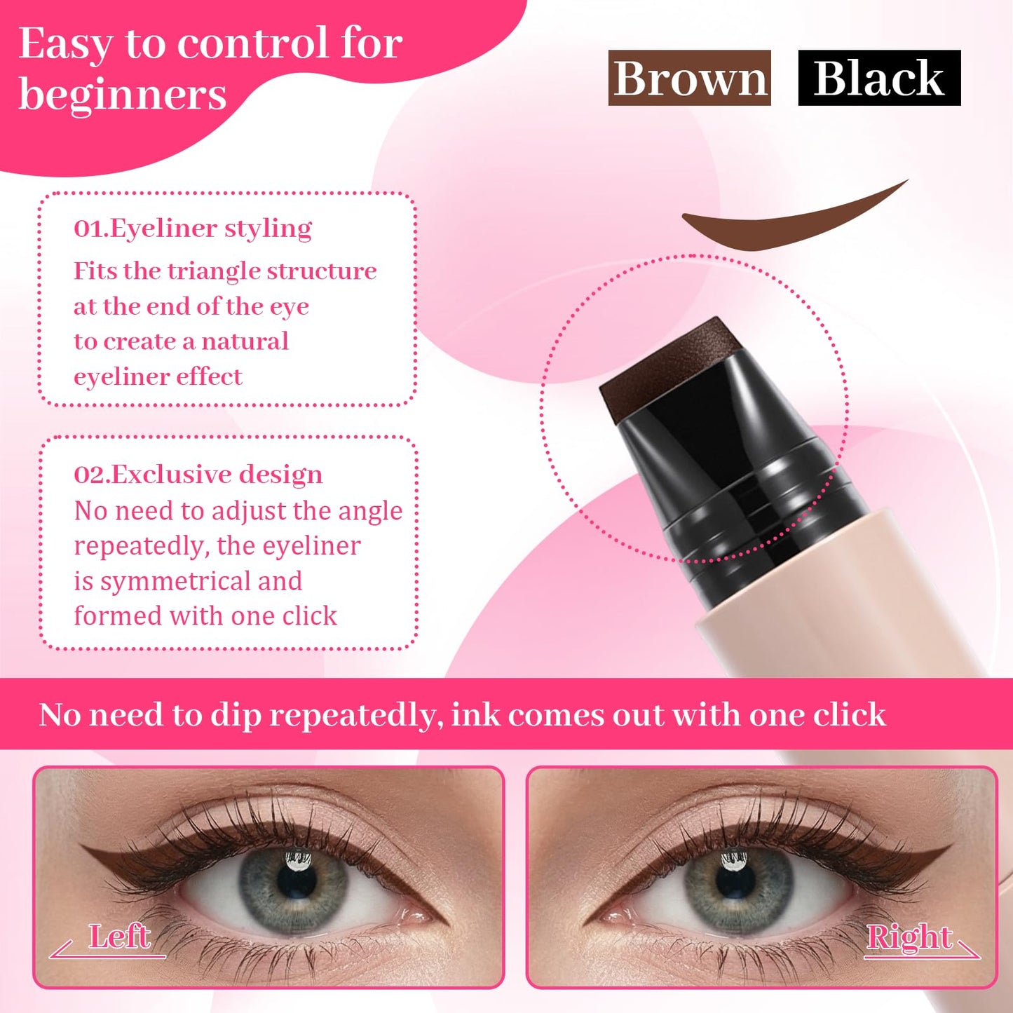 Thrymme 2PCS Winged Eyeliner Stamp Brown and Black, Stamp Wing Eyeliner, Long Lasting Waterproof for Winged Cat Eye, Easy Beginner Stamps & Precision Brush (Brown and Black)