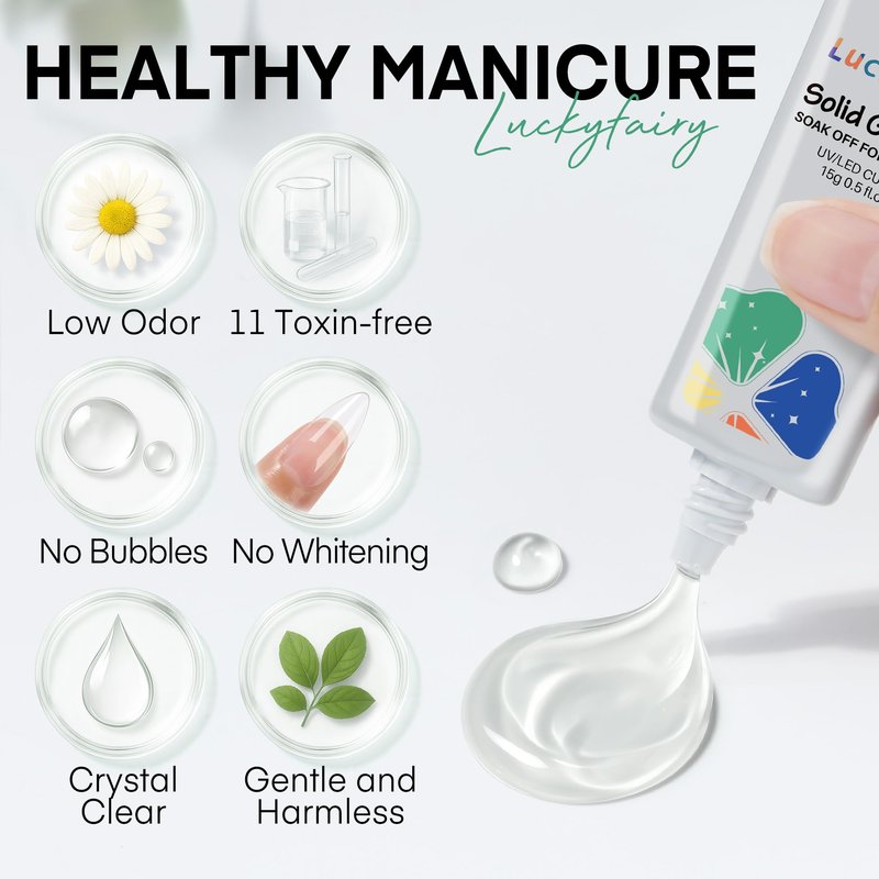 Luckyfairy Nail Glue Gel for Nail Tips, Super Strong Solid Gel Glue U V Cured Needed, 15ml Soak Off Soft Adhesive Bonding for Acrylic Nails, Nails Extension Fake Nails
