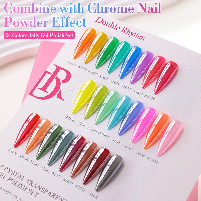 Double Rhythm 28Pcs 0.5Oz Gel Nail Polish Set Same Color Same Bottle Gel Polish Kit Nail Art Manicure Salon DIY at Home for Women (Neon Jelly Sheer Collection-T24-11)