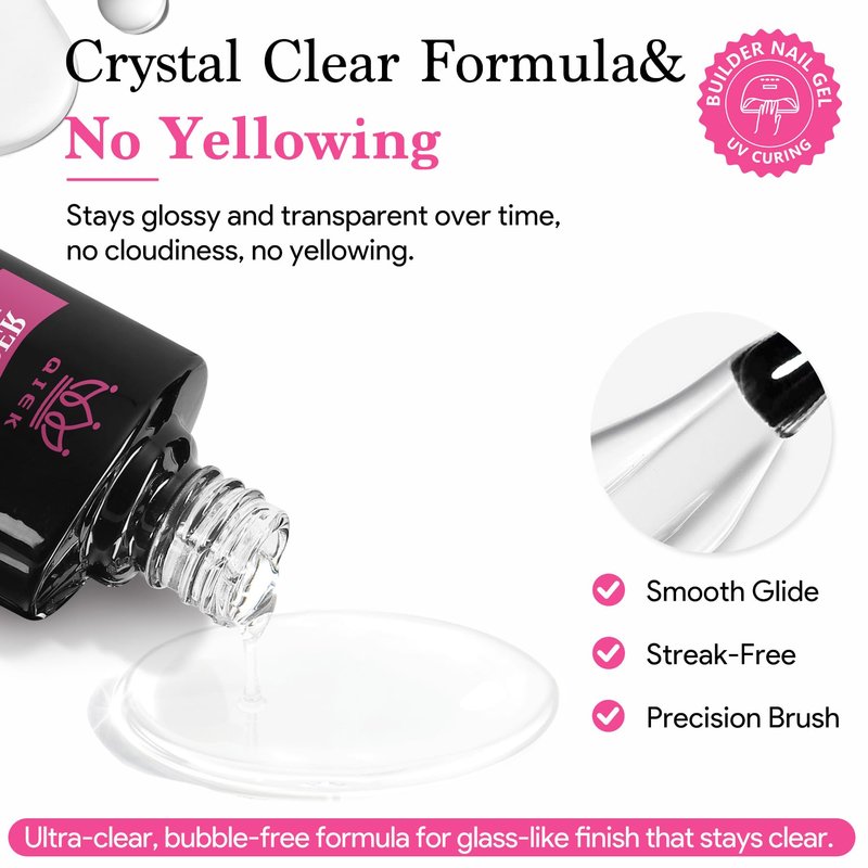 Builder Nail Gel, 7-in-One Builder for Nails Crystal Clear Strengthener Glue Apex Enhancement Extension Hard Building Gel LED Lamp Cured Rubber Base Coat for DIY Beginners& Salon Manicure 0.54 OZ