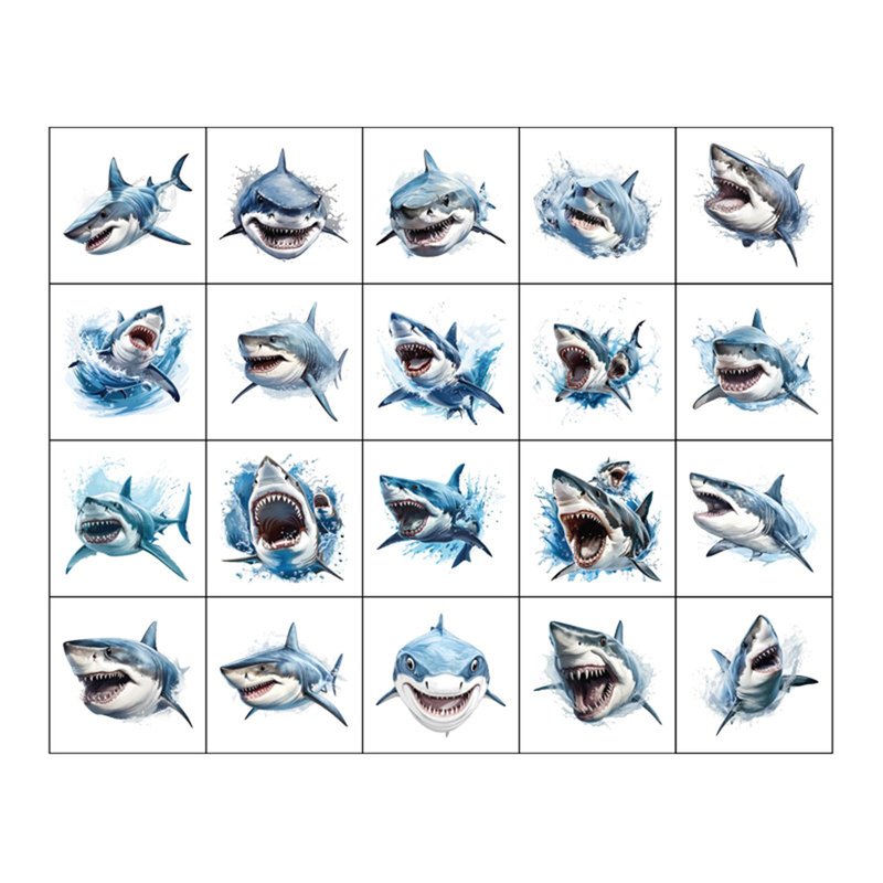 20pcs Shark Temporary Tattoos for Kids, Cool Sea Animal Birthday Party Favors, Cute Decoration Sticker Gifts for Girl Boys Home Activity Class Prizes Carnival Christmas Rewards