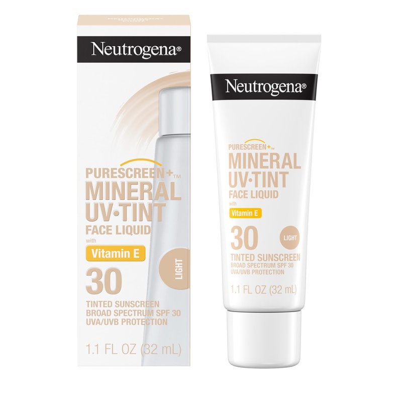 Neutrogena Purescreen+ Tinted Sunscreen for Face SPF 30, Broad Spectrum Mineral Sunscreen with Zinc Oxide & Vitamin E, Water Resistant, Fragrance Free, Light, 1.1 fl oz