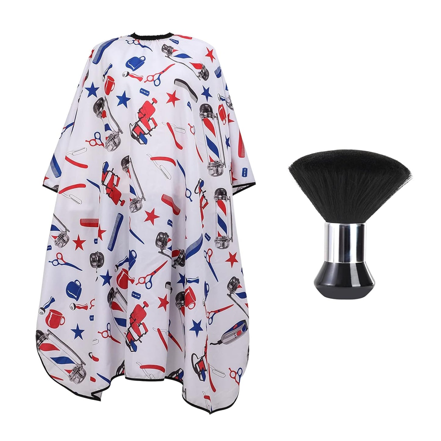 Skiennix Professional Hair Cutting Cape - Large Size Salon Cape with Neck Duster Brush | White with Colorful Pattern