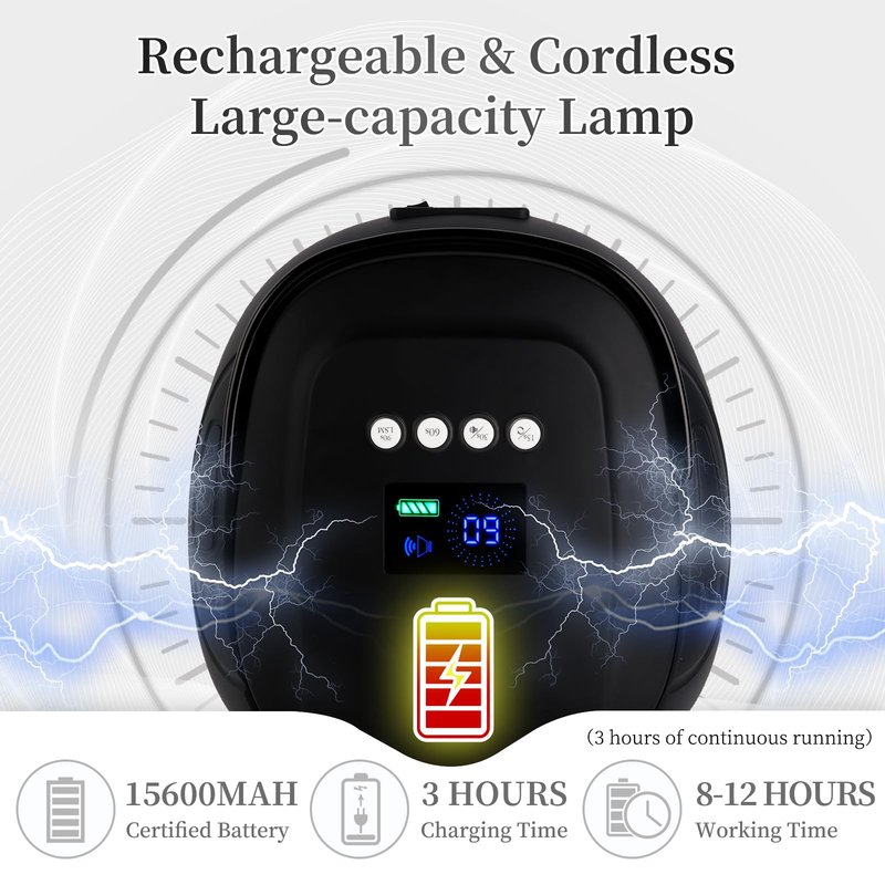 BOMOQING 126W Rechargeable UV LED Nail Lamp, Portable Cordless Nail Dryer with Auto Sensor and 4 Timer Settings, Professional Curing Lamp for Gel Polish and Salon (Black)