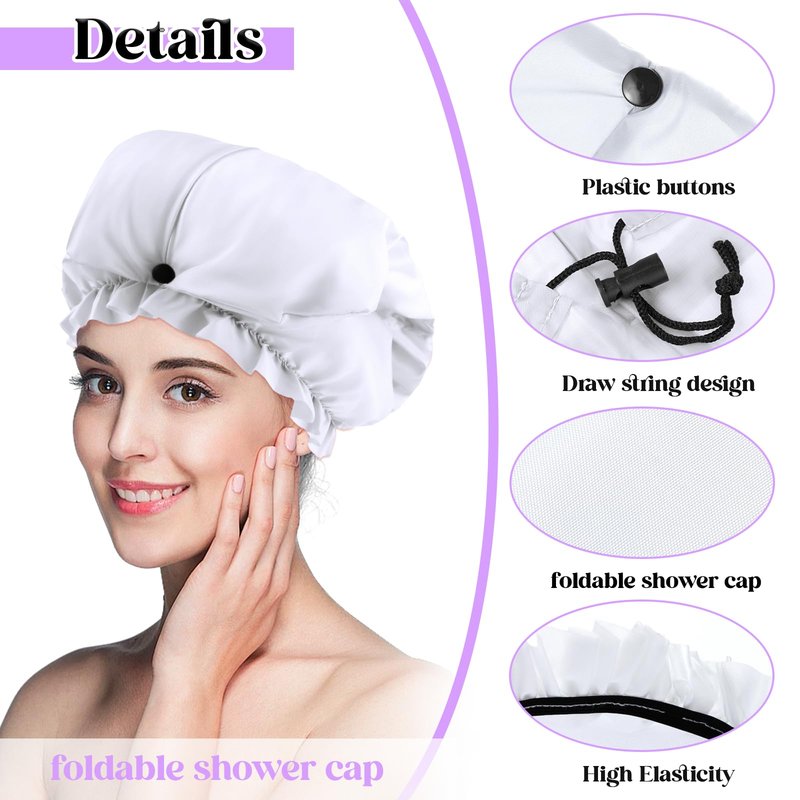 Large Shower Cap for Braids, Extra Long Shower Cap for Women Long Hair & Locs, Waterproof Hair Bonnets for Dreadlocks Drawstring Bath Caps for Women & Men (White)