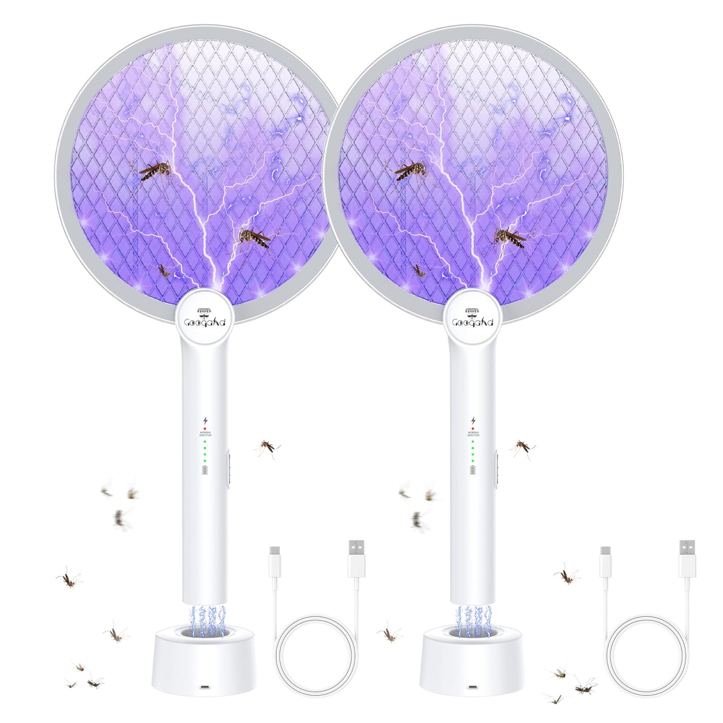 GooQand Bug Zapper Racket, 2 in 1 Mode Electric Fly Swatter USB Rechargeable, 4000V Electric Fly Zapper with 3 Layer Safety Mesh, Indoor Outdoor Electric Racket for Kitchen, Bedroom, Camping