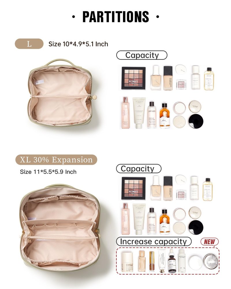 EACHY Travel Makeup Bag, Cosmetic Bag for Women, Waterproof Toiletry Bag with Handle, Large Capacity Makeup Organizer with Brush Compartment for Vacation & Everyday Use