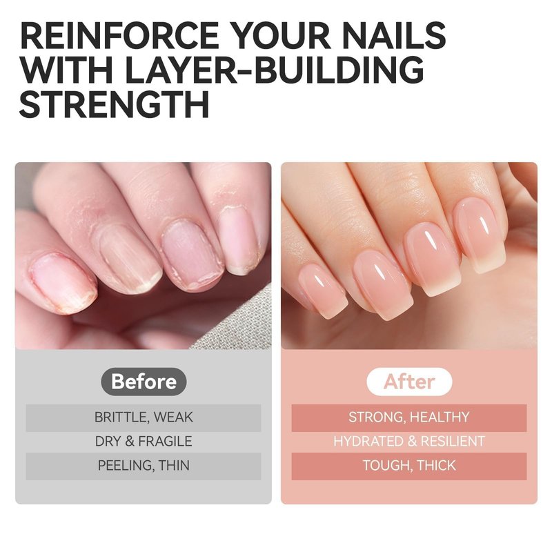 Gelike EC Nail Growth Strengthener for Woman: Nude Blush 6 in 1 Natural Nail Hardener Extra Strong and Growth - Nail Polish Hardener for Weak and Damaged Nails