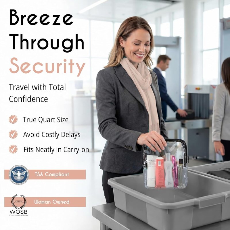 BORSALI TSA Approved Clear Toiletry Bag - Quart Size for 3-1-1 Liquids | Travel Organizer - 2 Pack