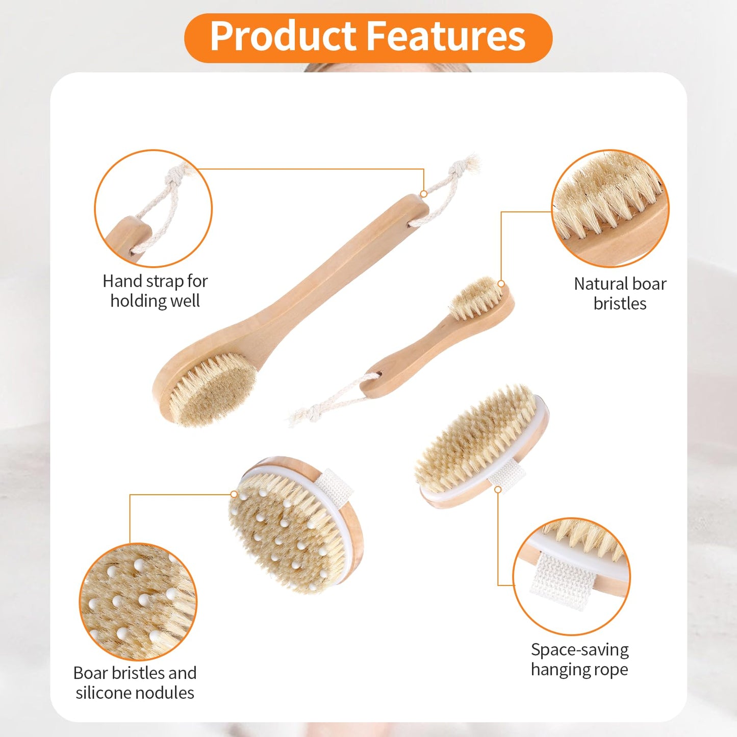 4 Pcs Dry Brush Set, Dry Brushing Body Brush for Lymphatic Drainage, Dry Brush for Body Lymphatic Drainage, Dry Body Brush, Body Dry Brush, Skin Brush for Dry Brushing, Dry Brushes